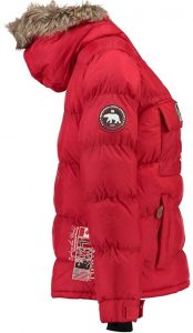 Detalles Laterales del Abrigo para Niña de Geographical Norway: modelo chaqueta Anson 068 en rojo