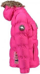 Detalles Laterales del Abrigo para Niña de Geographical Norway: modelo chaqueta Anson 068 en rosa