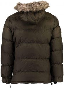 Vista de la Espalda del Abrigo para Niña de Geographical Norway: modelo chaqueta Anson 068 en verde caqui
