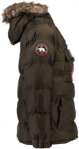 Detalles Laterales del Abrigo para Niña de Geographical Norway: modelo chaqueta Anson 068 en verde caqui