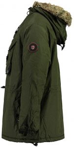 Detalles Laterales del Abrigo para Niño Geographical Norway modelo: Parka Biblos 001 en Verde Caqui